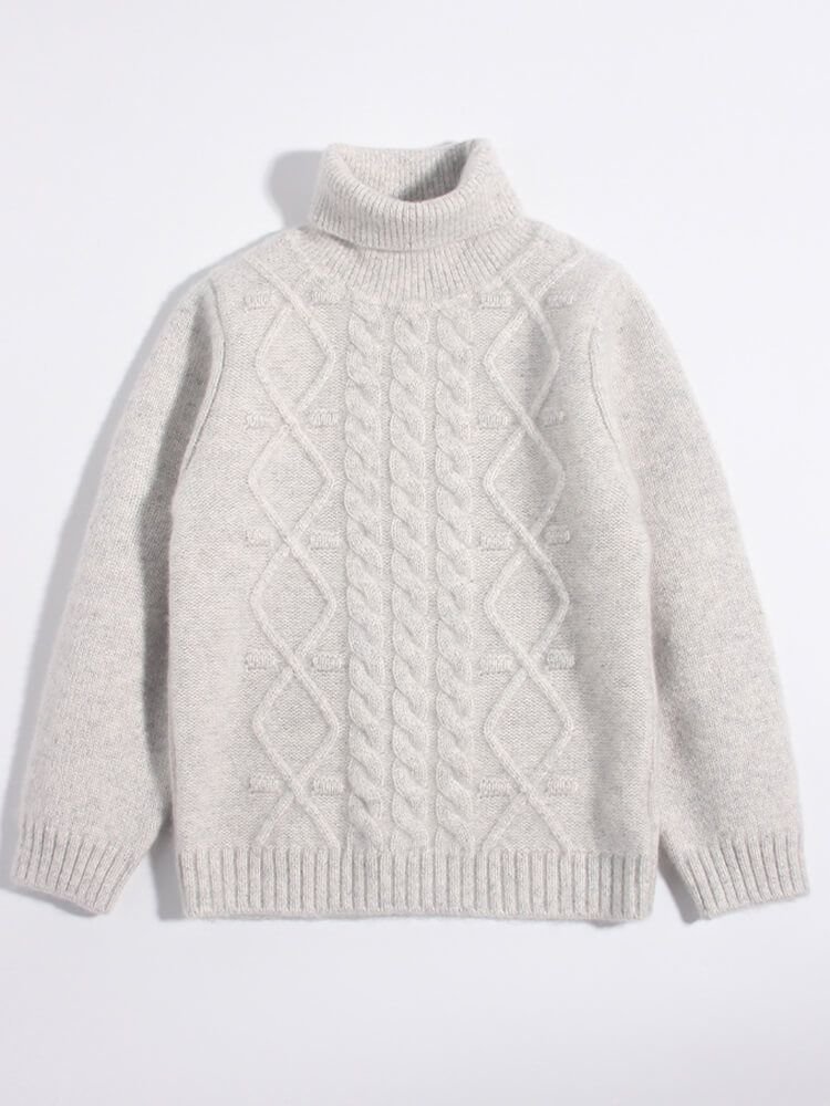 (image for) Kids Cable Knit Cashmere Turtleneck Sweater Warm Winter Pullover
